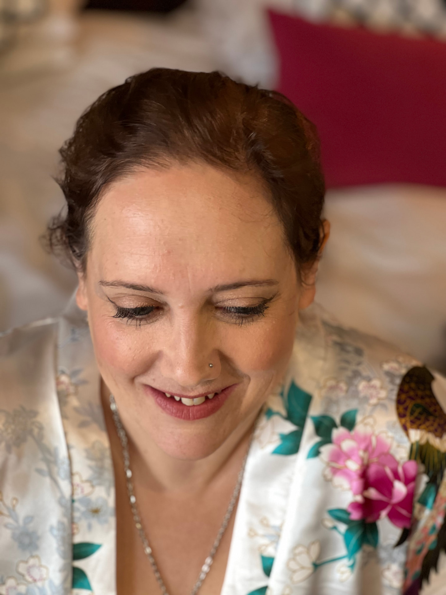 Bride showing soft neutral eyeshadow and lashes